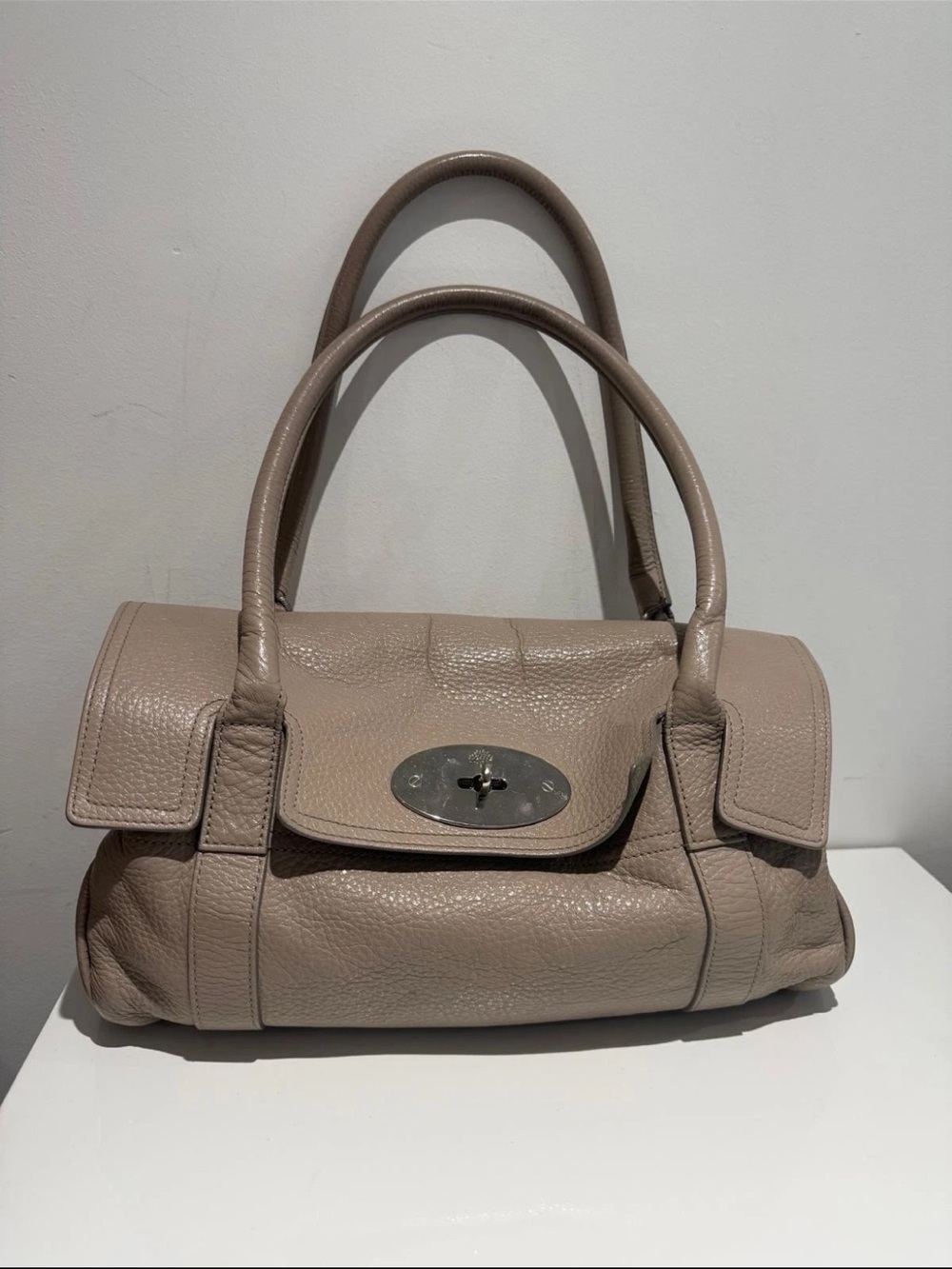 Mulberry Pebble-Grain Leather Top-Handle Satchel in Taupe